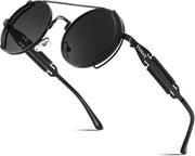 Black Frame With Gray Lenses and Black Temples / 50 Millimeters | B0BD4MSMZQ | FEISEDY Aviator Sunglasses for Men Women Steampunk Round Metal Frame B2351