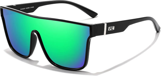 Black Frame & Green Mirror Lens / 62 Millimeters | B0FHK3V2YW | FEISEDY Sunglasses for Women Men, Fashion Mirrored Single Lens Shades