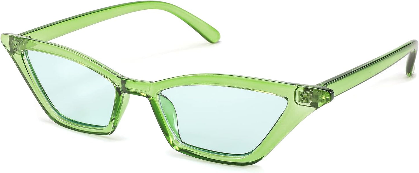 Transparent Green / Green Lens / 53 Millimeters | B0BYRD4X7B | FEISEDY Small Cat Eye Sunglasses Vintage Square Shade Women Eyewear B2291