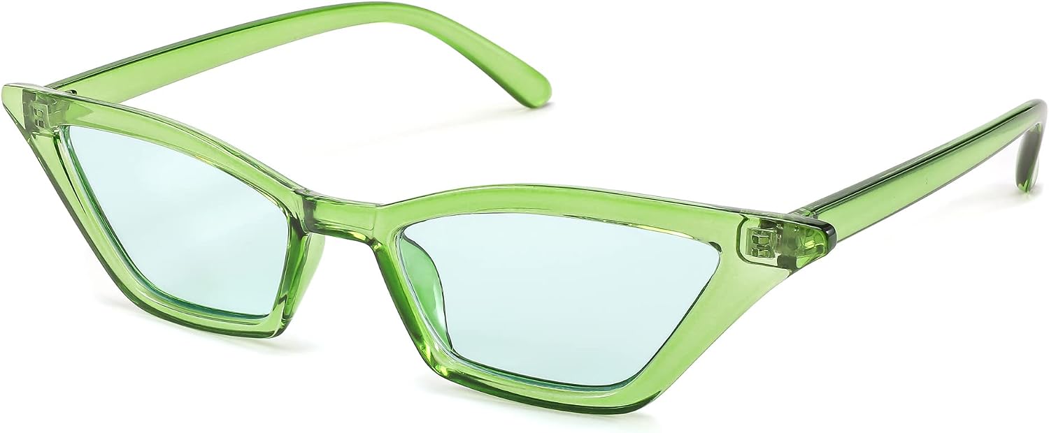 Transparent Green / Green Lens / 53 Millimeters | B0BYRD4X7B | FEISEDY Small Cat Eye Sunglasses Vintage Square Shade Women Eyewear B2291