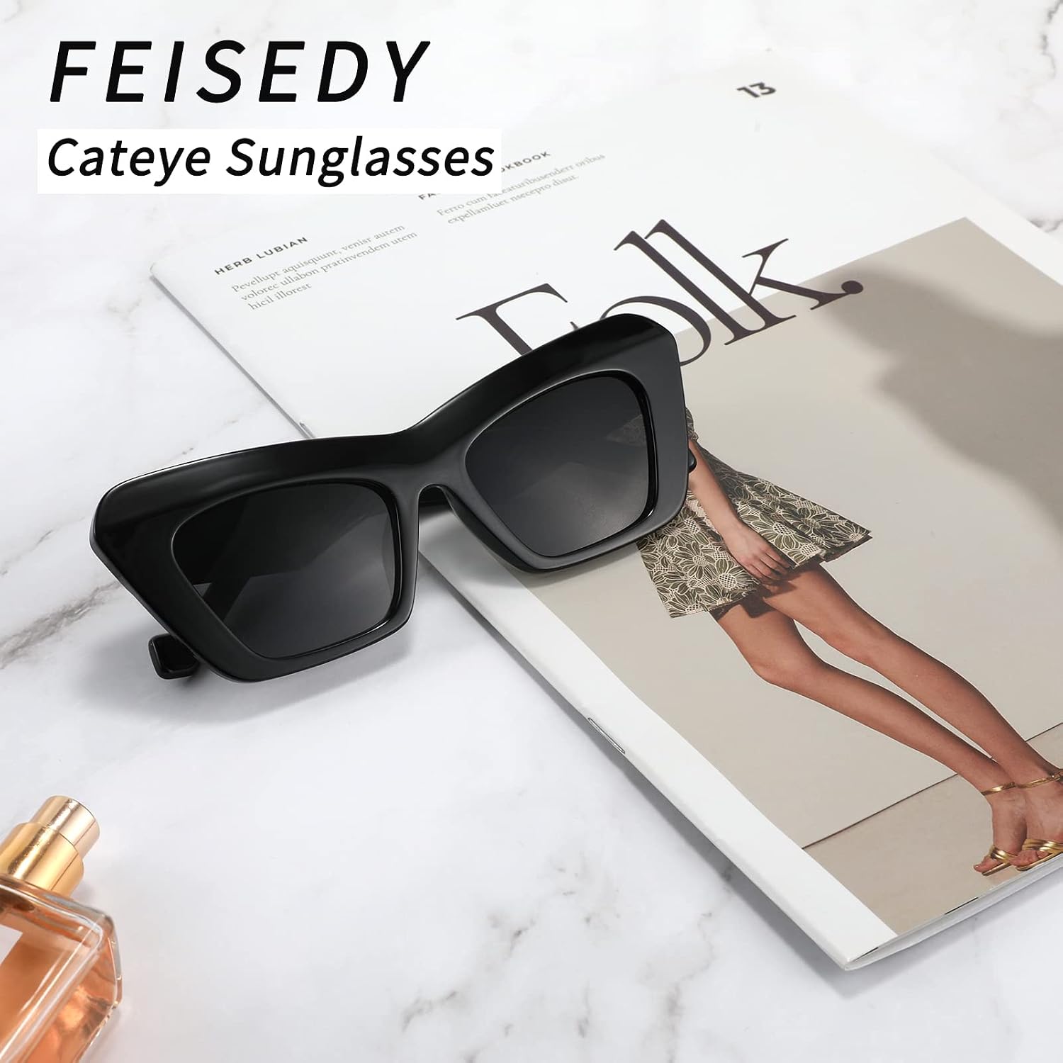 商品图片 5 | B09TFBWQ5G | FEISEDY Retro Square Cat Eye Sunglasses Jelly Colored Women Men 90s B2902