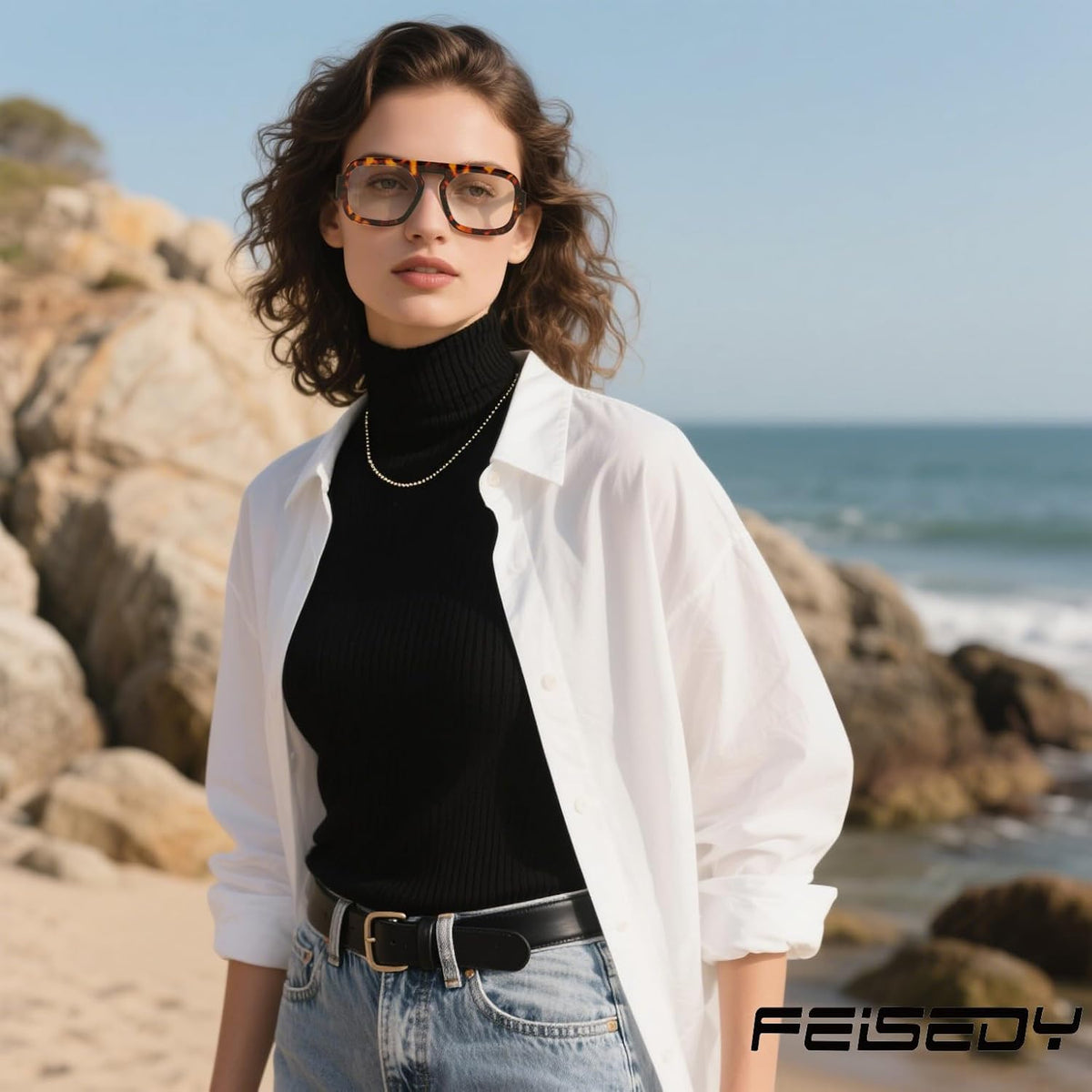 ÉÌƷͼƬ 22 | B0F26B3L2C | FEISEDY Fashion Aviator Blue Light Blocking Glasses for Woman Men B0285