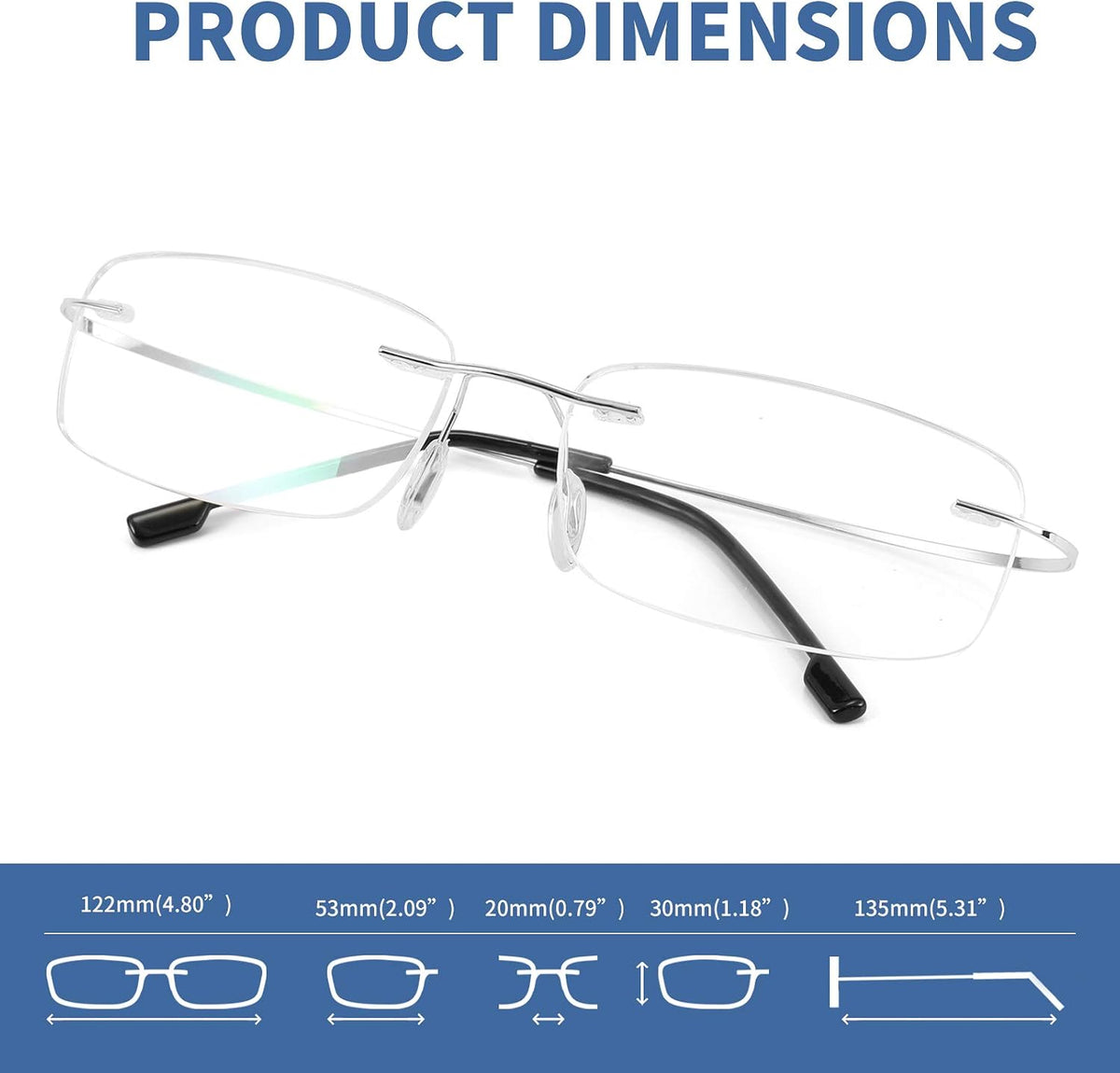 ÉÌƷͼƬ 5 | B08LNLRPLD | FEISEDY Lightweight Rimless Titanium Stainless Steel Anti-Blue Light Reading Glasses B2686