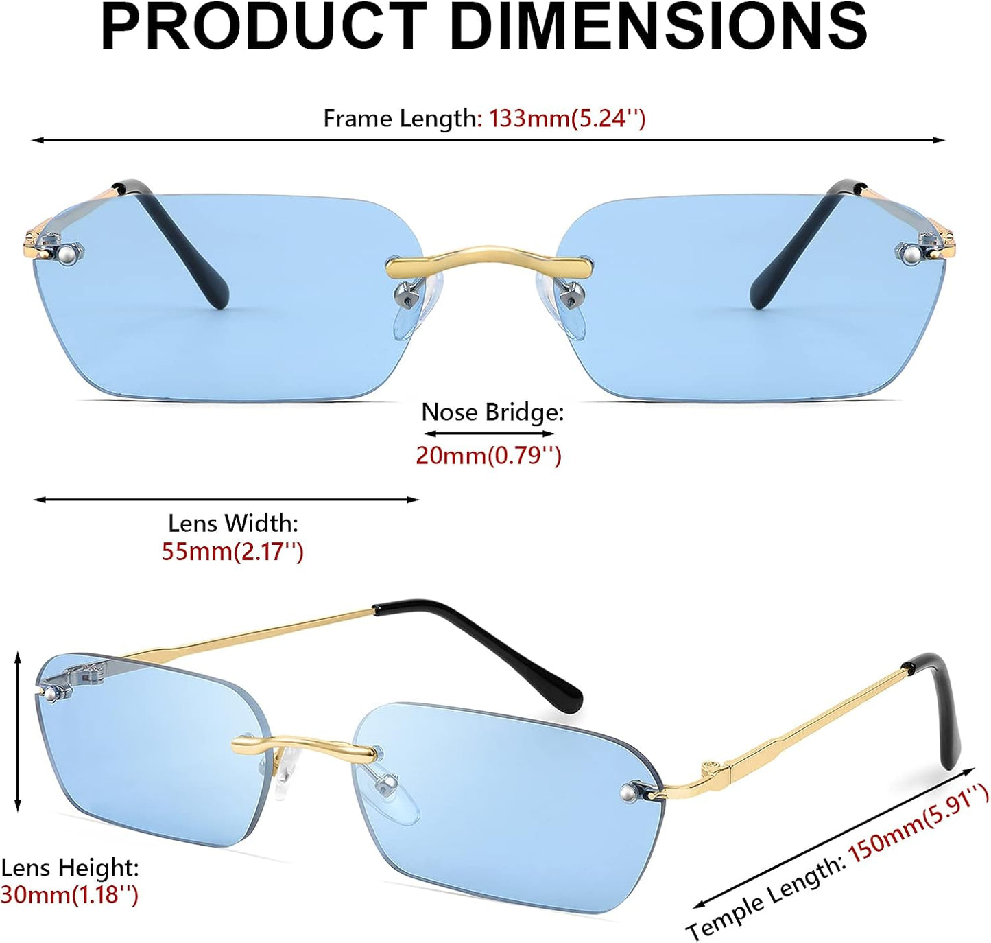 商品图片 53 | B0CY2Q4VW1 | FEISEDY Rimless Sunglasses Y2K Retro Small Narrow Rectangle Shades B2643