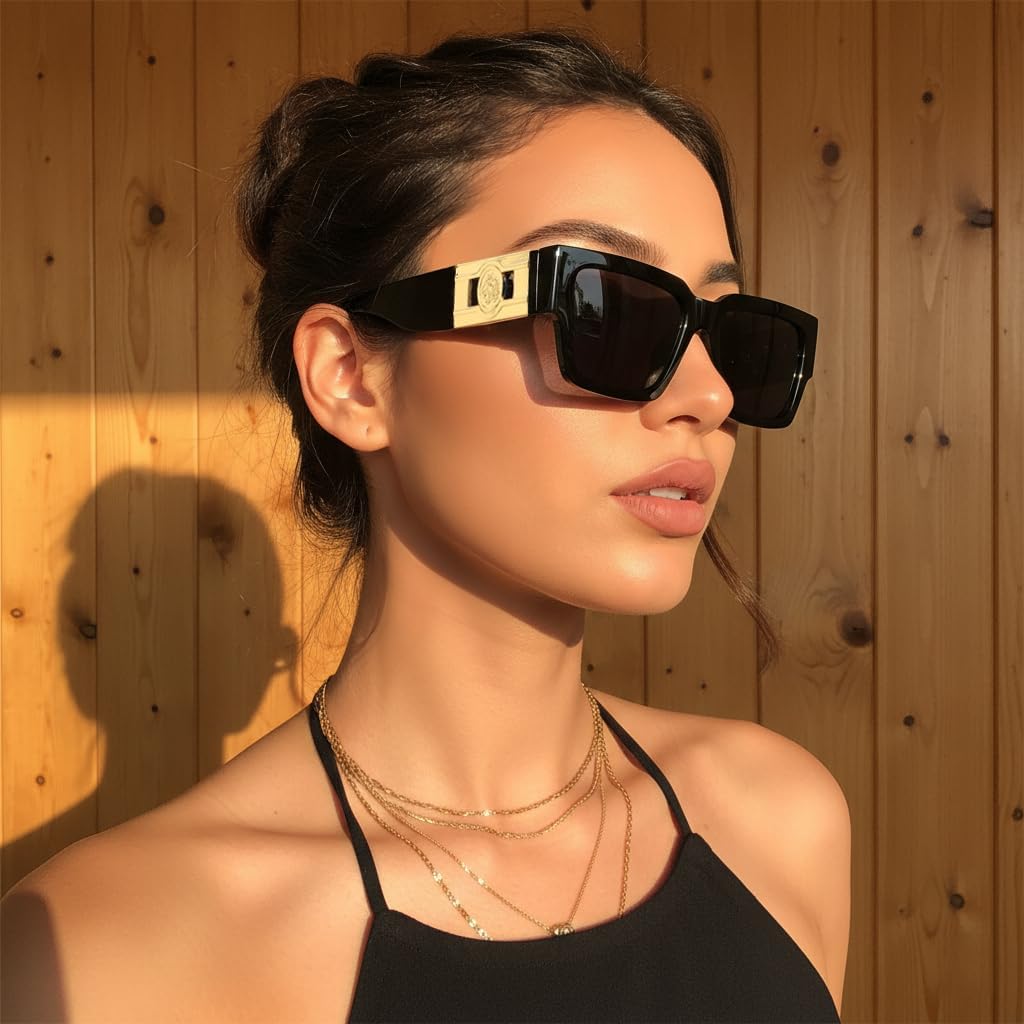 商品图片 19 | B0GD5FWDBC | FEISEDY Retro Trendy Rectangle Polarized Sunglasses for Women Men,Classic Narrow Square Sun Glasses B0314