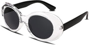 Transparent / 51 Millimeters | B0B9M5BDTS | FEISEDY Sunglasses White Oval Clout Goggles for Women Men Retro Round Trendy Rimmed Clueless Costume Frame B2253