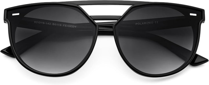 01 Black - Gradual Grey / 58 Millimeters | B0D83BXZNR | FEISEDY Women's Cat Eye Aviator Sunglasses- Polarized UV400 for Driving & Travel, Vintage Oversized Fashion B0119