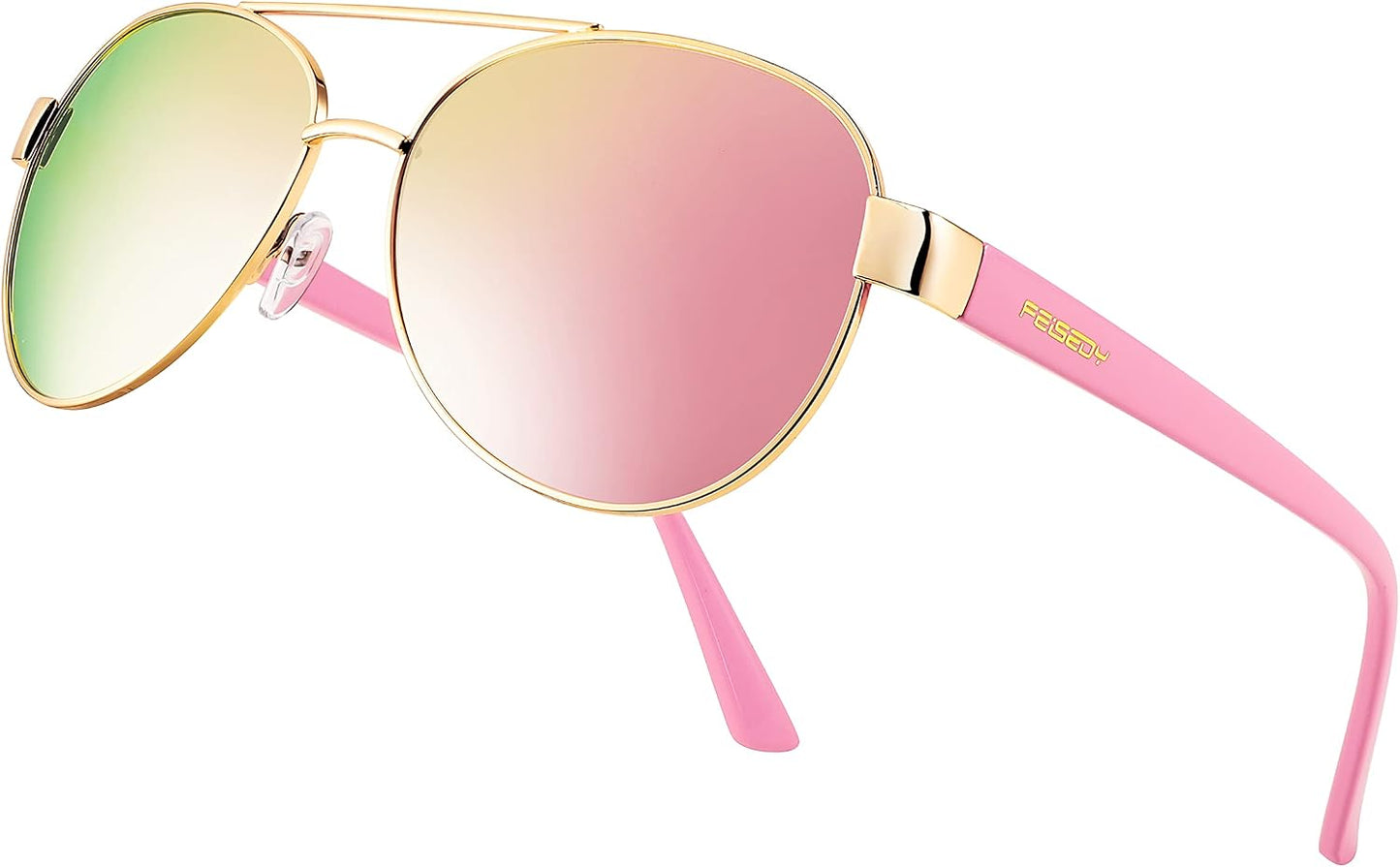 002 Gold Frame/Pink Mirror Lenses / 60 Millimeters | B0BXXG45DP | FEISEDY Classic Aviator Sunglasses for Women Pilot Polarized Sunglasses Men UV400 Protection for Driving Fishing Golf B4109