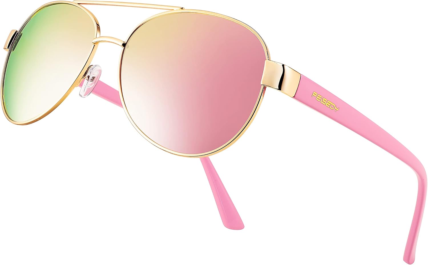 002 Gold Frame/Pink Mirror Lenses / 60 Millimeters | B0BXXG45DP | FEISEDY Classic Aviator Sunglasses for Women Pilot Polarized Sunglasses Men UV400 Protection for Driving Fishing Golf B4109