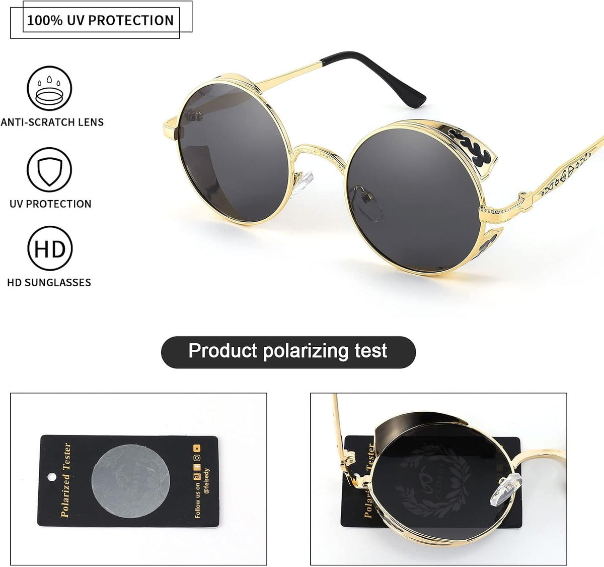 ÉÌƷͼƬ 14 | B0CHLX78KB | FEISEDY Retro Steampunk Sunglasses for Men Women, Round Metal Frame Gothic Vintage Style B2820