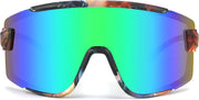 006 Brown Print Frame/Green Mirrored Lens / 168 Millimeters | B0BTPCB3HK | FEISEDY Cycling Glasses Men Women Sport Sunglasses 80s ski Goggles Driving Fishing Biking Sunglasses UV Protection B2944