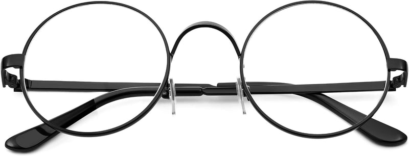 Black / 53 Millimeters | B0DSPG1MGG | FEISEDY Metal Round Glasses for Men Women Retro Nerd Eyeglasses Classic Clear Lens Frame Costume Accessories B0275