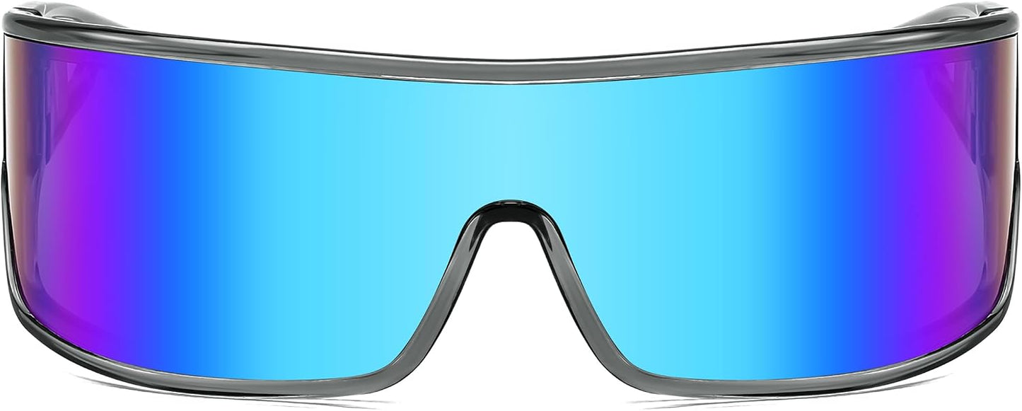 商品图片 9 | B0D3PKKSD9 | FEISEDY Trendy Futuristic Wrap Sunglasses Flat Top Mirrored One Piece Lens Reflective Sun Glasses for Women Men B0161
