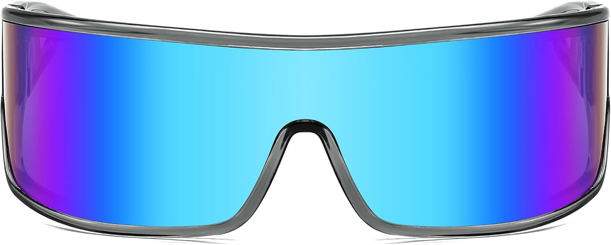 ÉÌƷͼƬ 9 | B0D3PKKSD9 | FEISEDY Trendy Futuristic Wrap Sunglasses Flat Top Mirrored One Piece Lens Reflective Sun Glasses for Women Men B0161