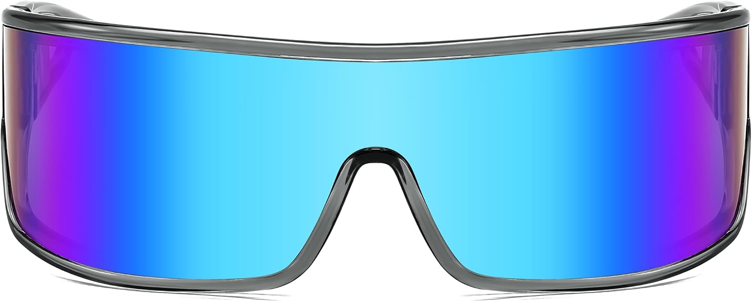 商品图片 9 | B0D3PKKSD9 | FEISEDY Trendy Futuristic Wrap Sunglasses Flat Top Mirrored One Piece Lens Reflective Sun Glasses for Women Men B0161