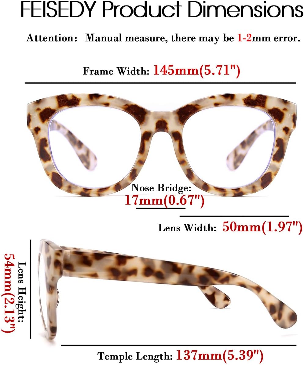 商品图片 25 | B082SVW71F | FEISEDY Retro Reading Glasses Thick Square Big Frame Blue Light Blocking Lens Anti Glare Digital Eyestrain B2534