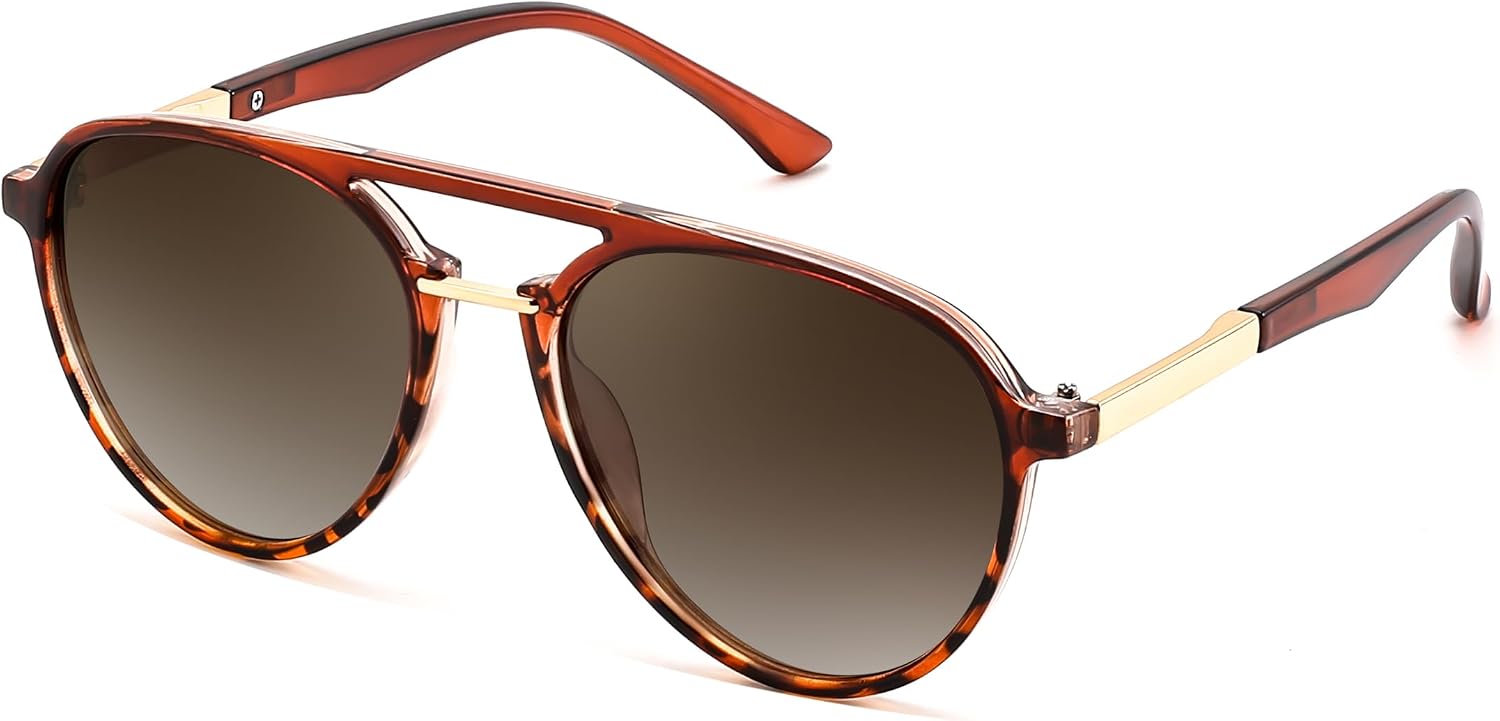 Brown & Leopard Frame Gradient Brown Lens / 55 Millimeters | B0H1BQMWFZ | FEISEDY 70s Retro Aviator Sunglasses Polarized UV400 for Men Women B0453