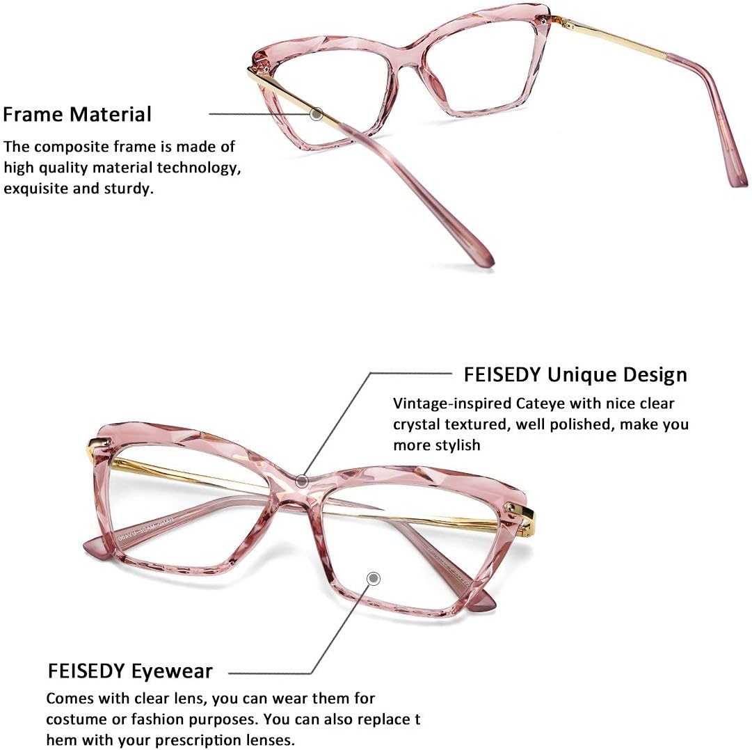 商品图片 41 | B07FR6SSY6 | FEISEDY Cat Eye Glasses Frame Clear Lenses Lightweight Eyewear for Women B2440