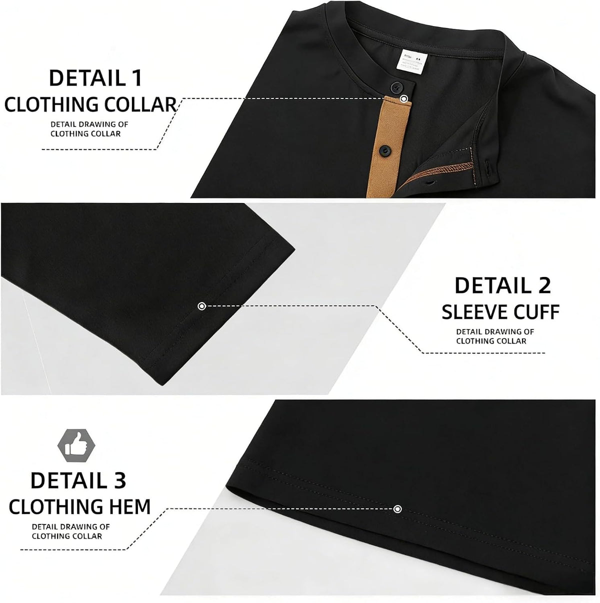 商品图片 5 | B0GL8FCK9T | Men's Long Sleeve Henley Shirt, Casual T-Shirt with Color Block Design, Classic Button Collar Pullover for Daily