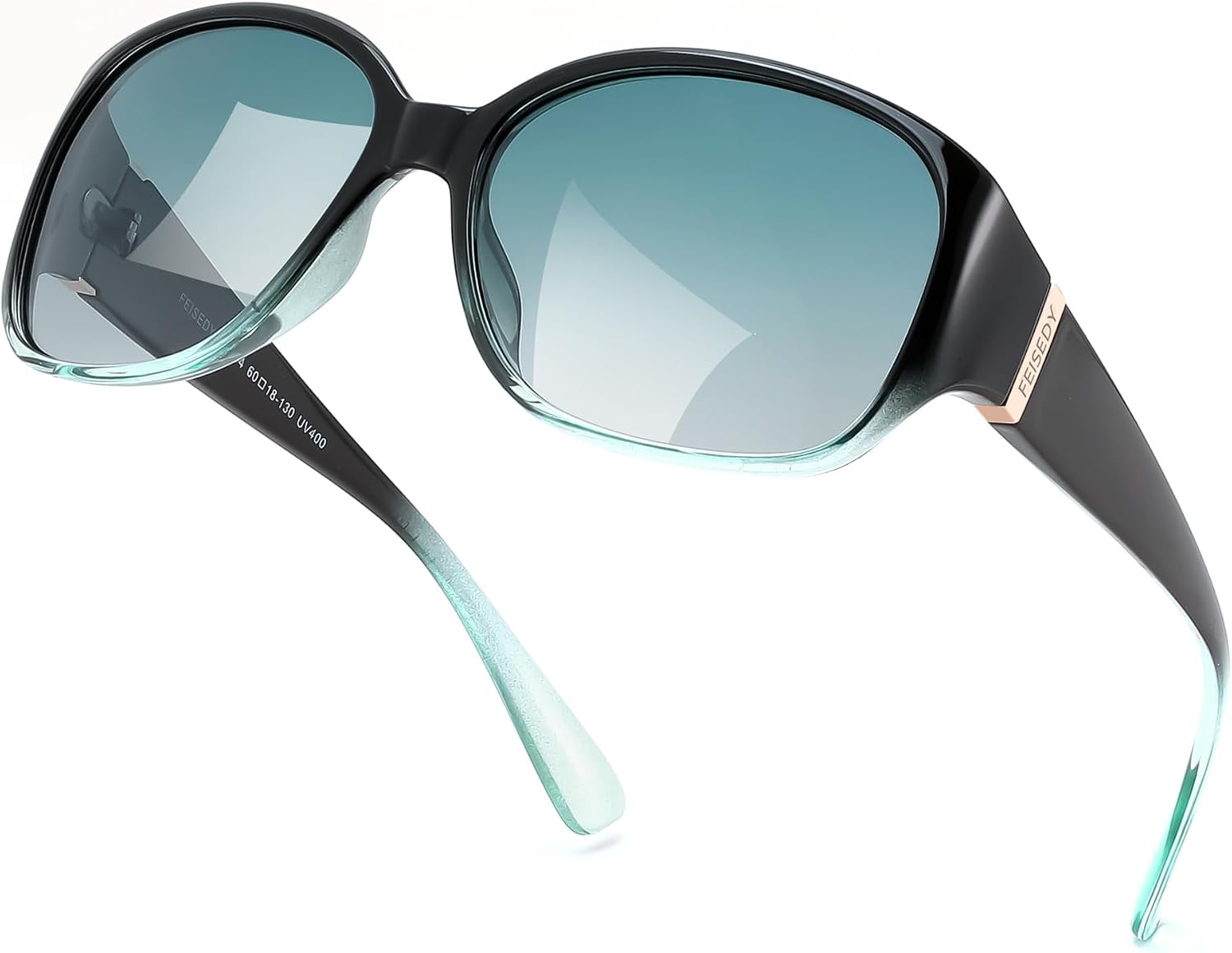 Black-green Frame & Gradual Green Lens / 58 Millimeters | B0H4R4Z3XR | FEISEDY Women's Polarized Sunglasses Wrap Around Vintage Fashion Sunnies UV400 Protection B0394
