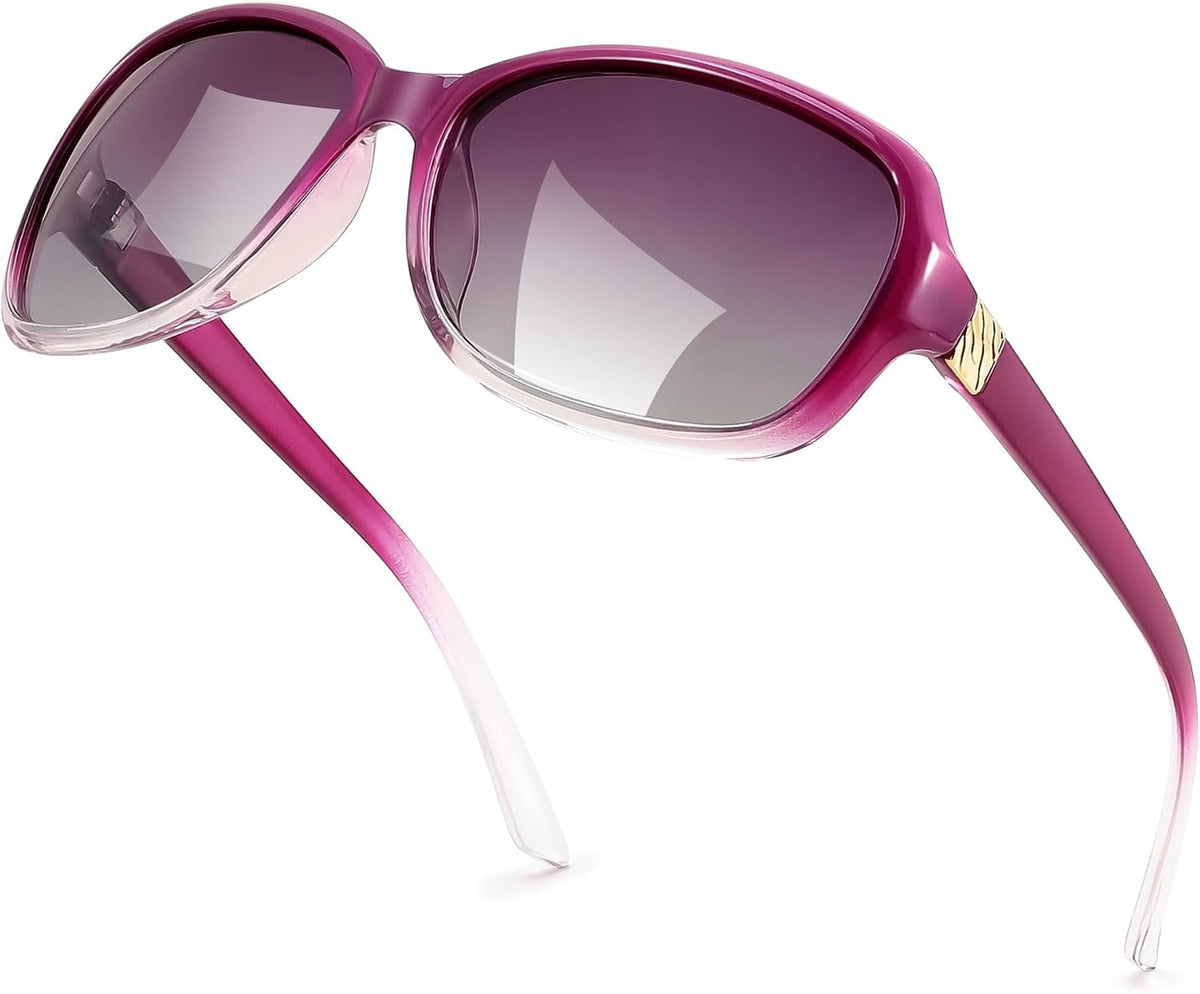 Gradual Purple Frame & Gradual Purple Lens / 58 Millimeters | B0H6P4VK7S | FEISEDY Polarized Sunglasses for Women Classic Vintage UV400 Shade | Trendy Square Wraparound Ladies Sun Glasses B0309