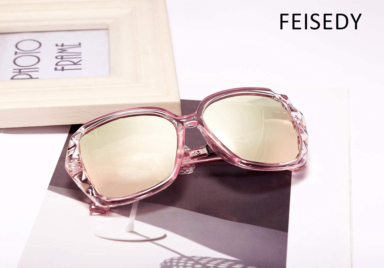 商品图片 92 | B079GT4RXH | FEISEDY Polarized Women Square Sunglasses Sparkling Composite Shiny Frame B2289