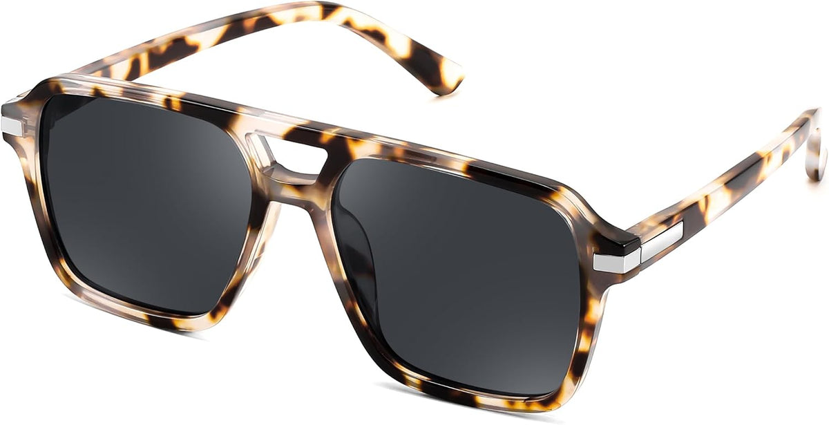 Latte Leopard Frame & Grey Lens / 53 Millimeters | B0H1WDL8SG | FEISEDY Retro Square Aviator Sunglasses Women Men 70s Trendy B0434