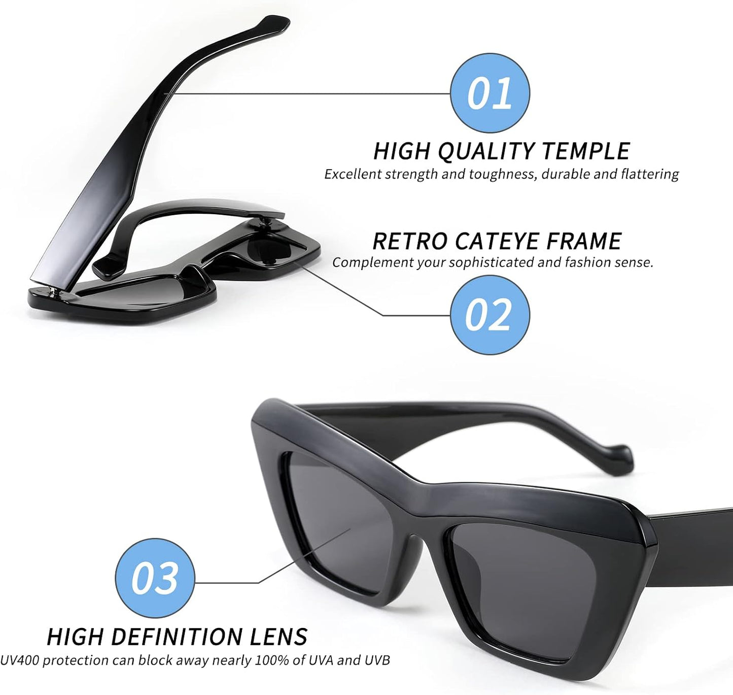 商品图片 6 | B09TFBWQ5G | FEISEDY Retro Square Cat Eye Sunglasses Jelly Colored Women Men 90s B2902