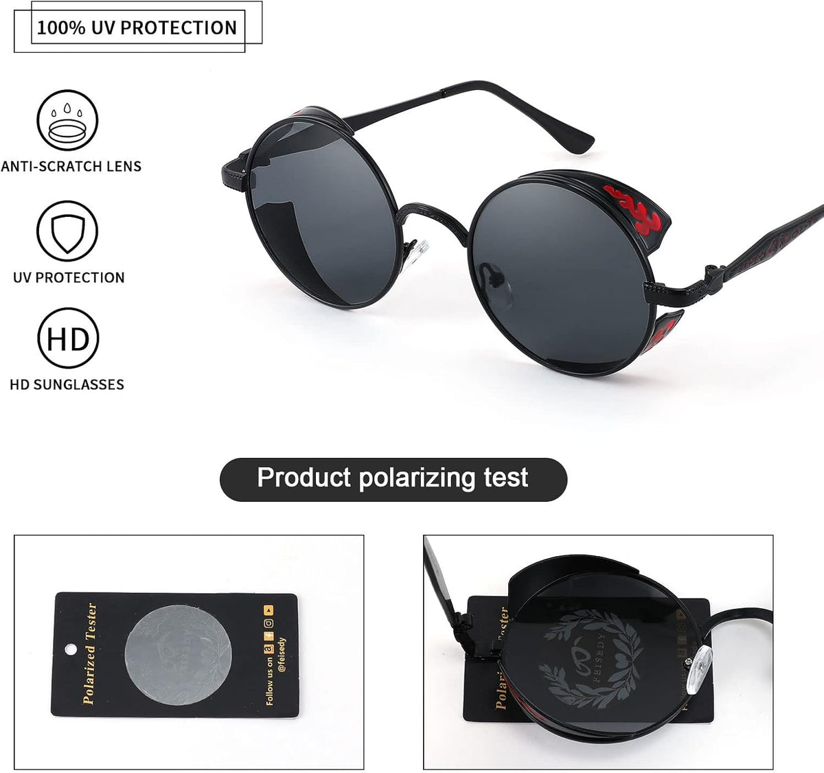 ÉÌƷͼƬ 44 | B0CHLX78KB | FEISEDY Retro Steampunk Sunglasses for Men Women, Round Metal Frame Gothic Vintage Style B2820