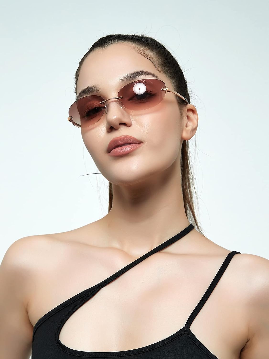 商品图片 20 | B0BZPBKFF1 | FEISEDY Trendy Rimless Oval Sunglasses for Women Men Retro 90s Eyewear Frame Y2K Glasses B2393