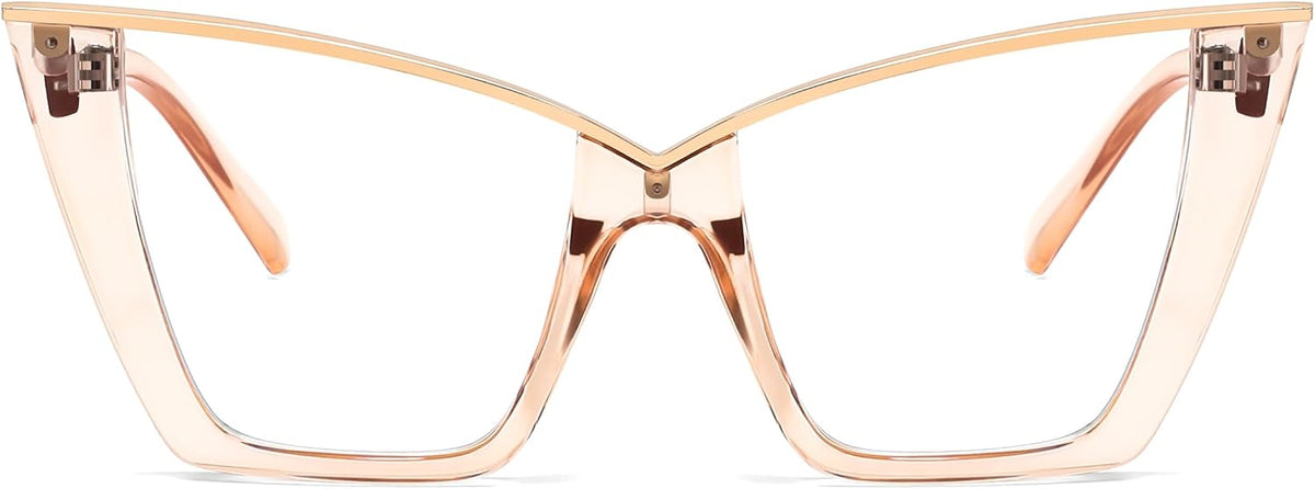 Champagne / 50 Millimeters | B0G378ZN8F | FEISEDY Fashion Cat Eye Blue Light Blocking Glasses for Women Fake Retro Eyeglasses Oversized Stylish Eyewear Frame B0240