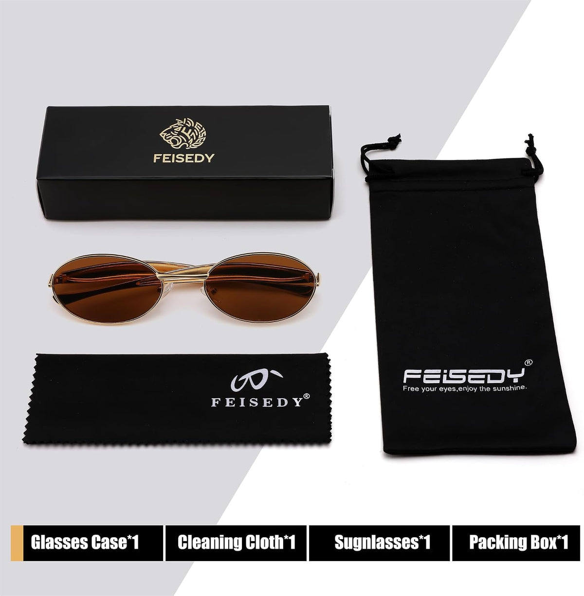 ÉÌƷͼƬ 6 | B0FH4FH8VH | FEISEDY Retro Oval Sunglasses Women Men - Gold Metal Chunky Frame, UV400 for Driving & Daily Wear B0312