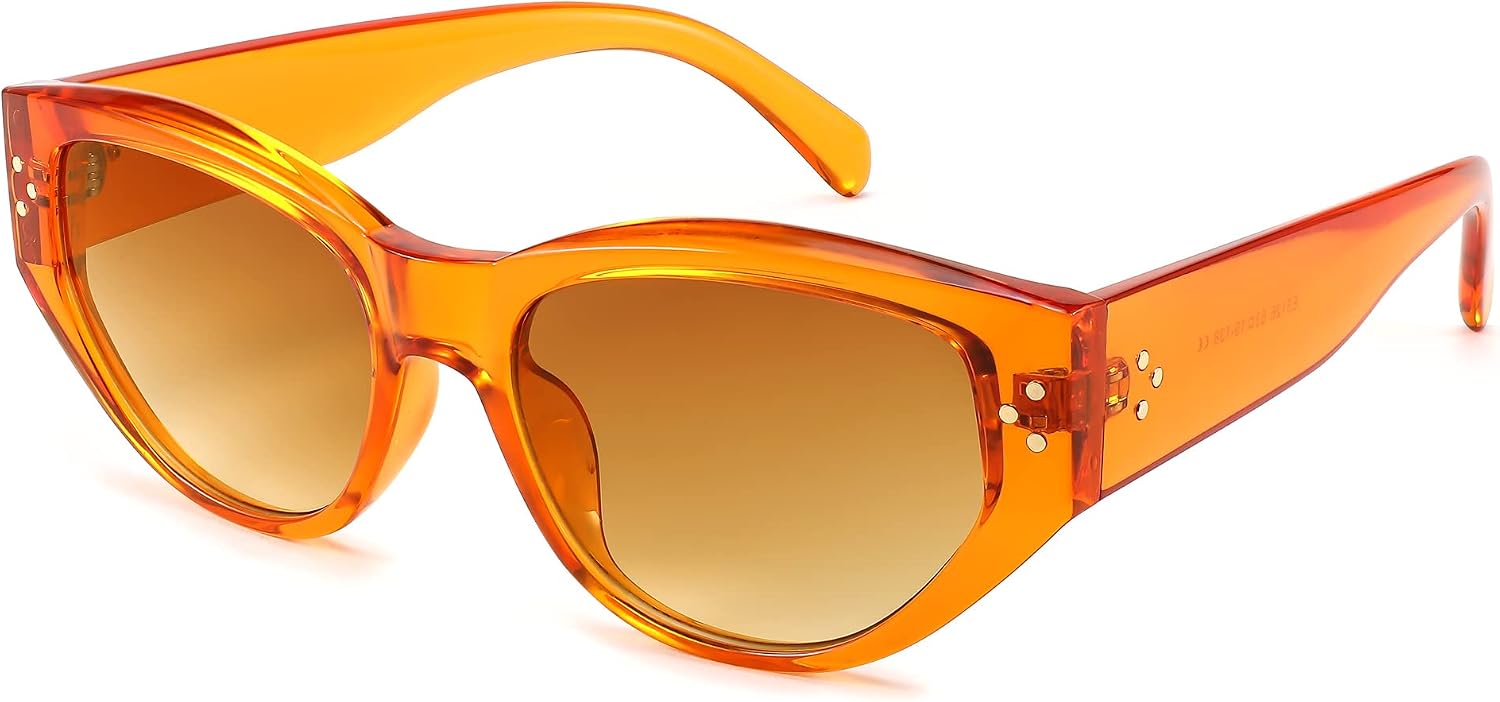 003 Orange | Tea Lens / 50 Millimeters | B0BZ89VLNP | FEISEDY Sunglasses Womens, Retro Cat Eye Sunglasses, Fashion Vintage Cute Stylish UV400 Sunnies B2365