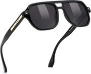 004 Black Frame & Grey / 49 Millimeters | B0DSGZNTLN | FEISEDY Polarized Aviator Sunglasses Men Women, Retro 70s Style Design - UV400 Protection, Driving & Daily Wear B0203