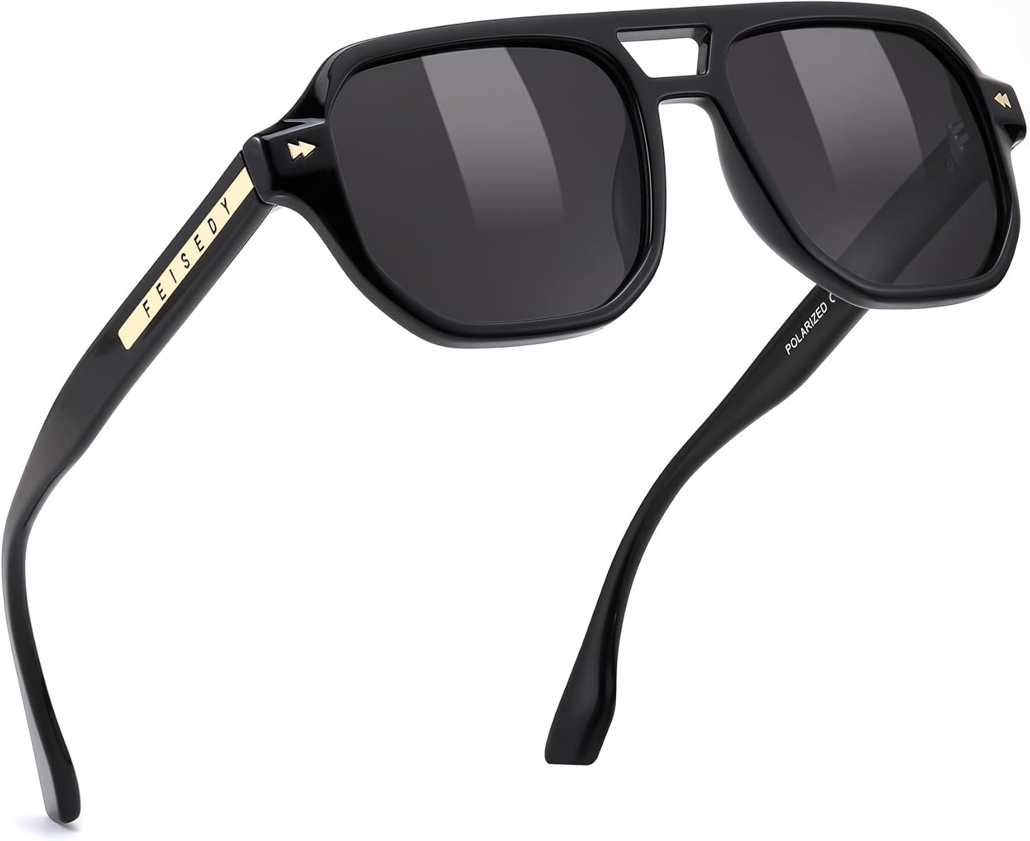 004 Black Frame & Grey / 49 Millimeters | B0DSGZNTLN | FEISEDY Polarized Aviator Sunglasses Men Women, Retro 70s Style Design - UV400 Protection, Driving & Daily Wear B0203