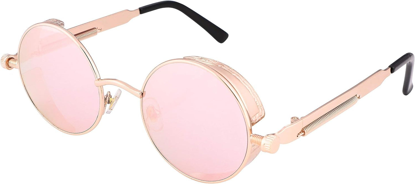 Gold/Pink / 1.9 Inches | B06XXY9WHV | FEISEDY Retro Gothic Steampunk Sunglasses For Men Women