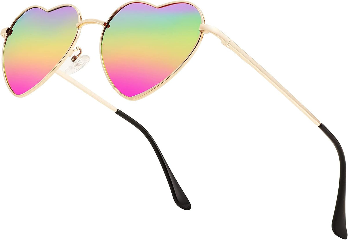007 Gold Frame/Rainbow Lens / 54 Millimeters | B0BP6HX1R6 | FEISEDY Polarized Heart Sunglasses Women Men Metal Frame Cute Lovely Glasses UV400 Protection B2375