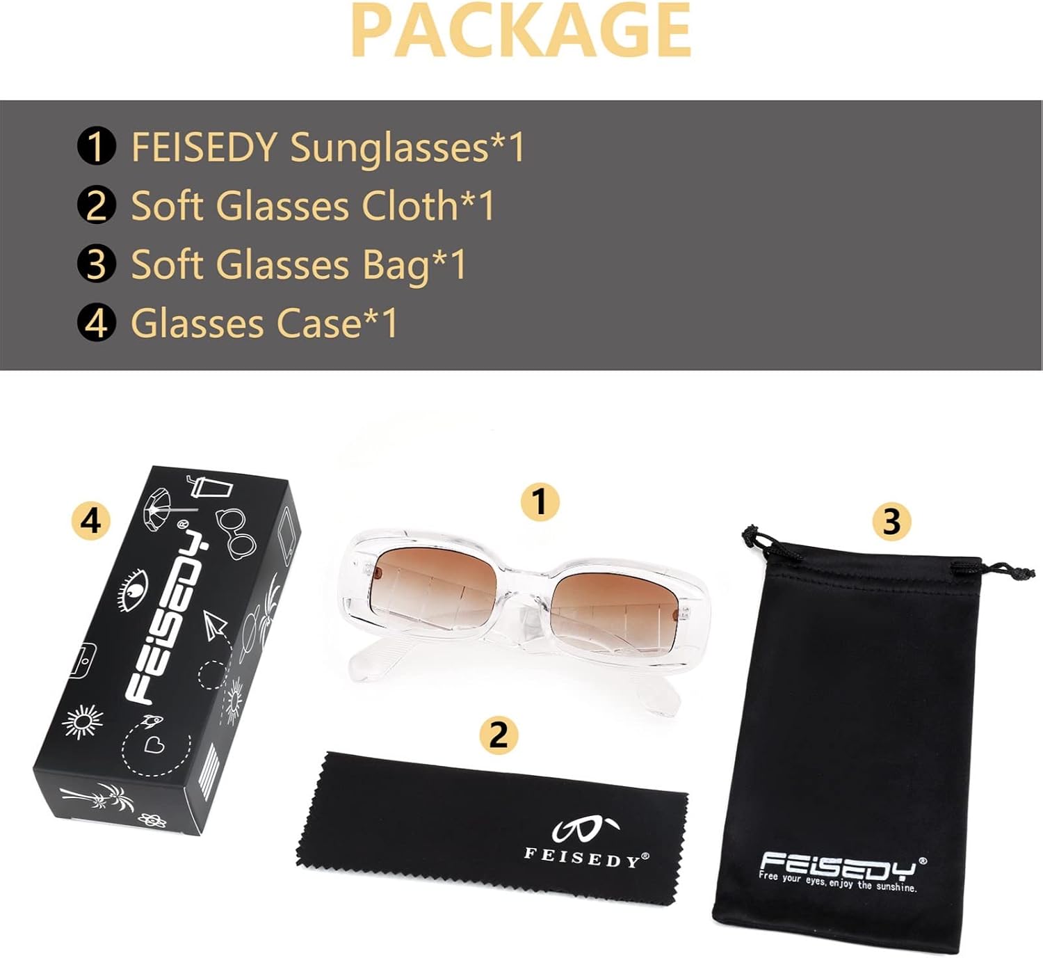 商品图片 12 | B0B12FXZW5 | FEISEDY Rectangle Sunglasses for Women Men Retro Y2k 90s Thick Frame Chunky Square Sunglasses UV400 Protection B2307