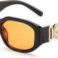 012black Frame/Orange Lens / 54 Millimeters | B0DKN6FCC6 | FEISEDY Retro Trendy Rectangle Sunglasses Women Men Narrow Shades B2322