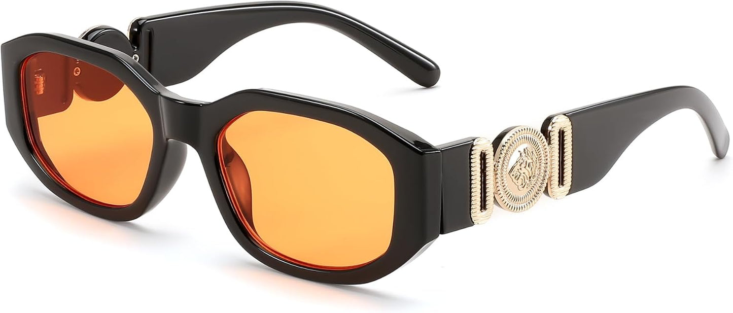 012black Frame/Orange Lens / 54 Millimeters | B0DKN6FCC6 | FEISEDY Retro Trendy Rectangle Sunglasses Women Men Narrow Shades B2322