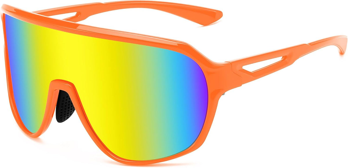 Orange Frame Yellow Mirrored Lens / Large | B0D5D1Z1Q7 | FEISEDY Sports Sunglasses for Men and Women,Oversized One Piece Reflective Lens Cycling Sunglasses B0178