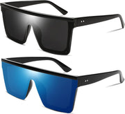 Z2pack (Black+blue Mirrored) / 60 Millimeters | B0F3X3LJNW | FEISEDY Oversized Sunglasses Mens Womens Flat Top Square Trendy Visor Shades UV400 B2470