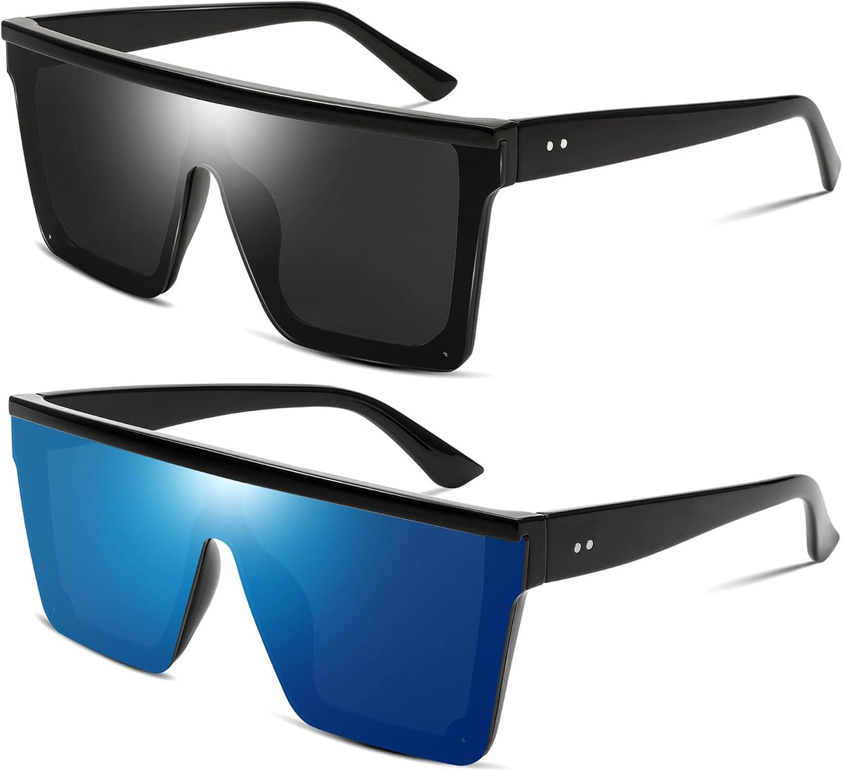 Z2pack (Black+blue Mirrored) / 60 Millimeters | B0F3X3LJNW | FEISEDY Oversized Sunglasses Mens Womens Flat Top Square Trendy Visor Shades UV400 B2470