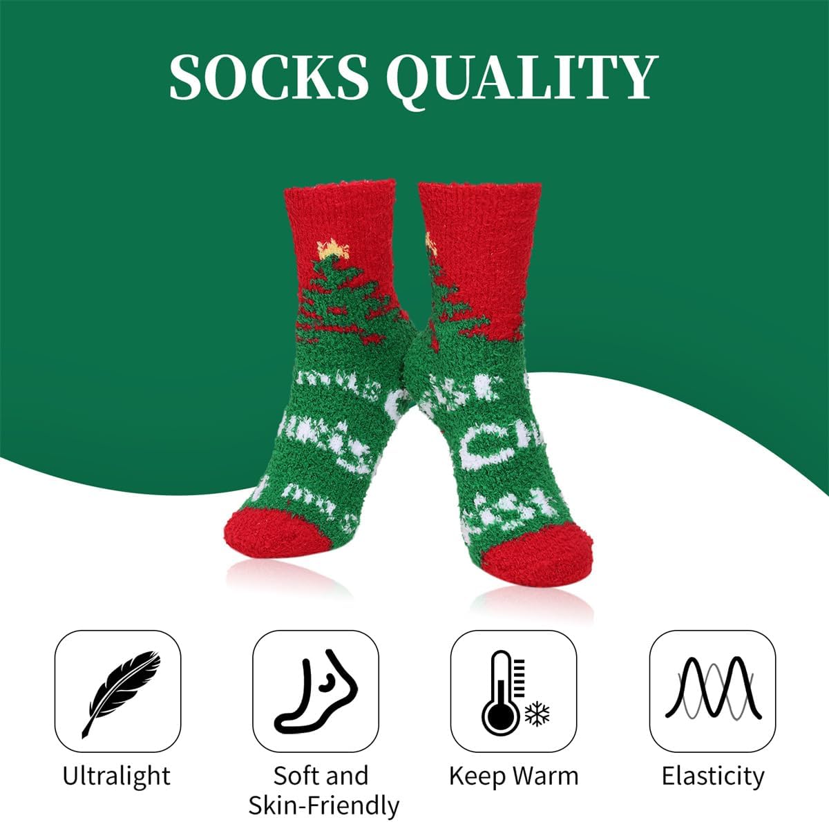 商品图片 12 | B0FQJHHPTV | Christmas Socks for Women - Holiday Socks Cozy Fleece Winter Socks Super Thick Warm Mid-Crew (Size 5.5-10) Fun Festive Style