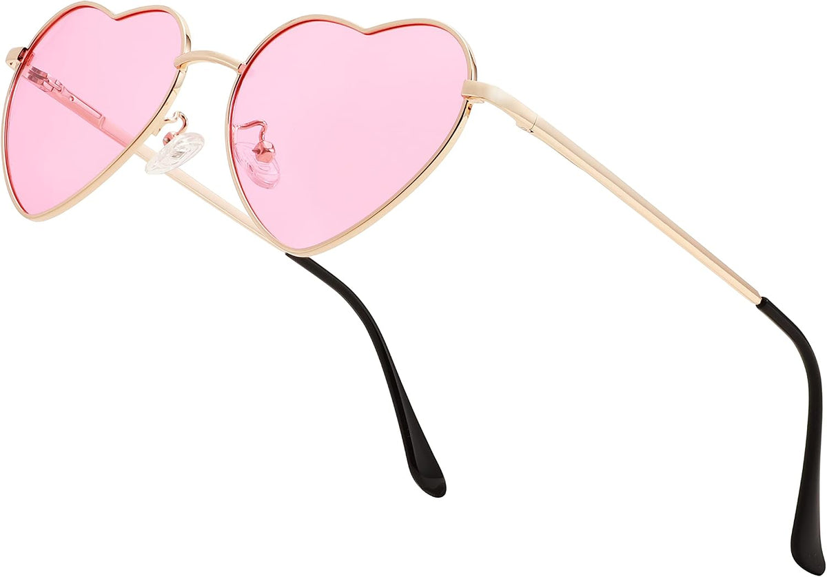 003 Gold Frame/Pink Lens / 54 Millimeters | B0BP6BG1Y8 | FEISEDY Polarized Heart Sunglasses Women Men Metal Frame Cute Lovely Glasses UV400 Protection B2375