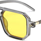 031 Transparent Grey Frame & Yellow Lens / 52 Millimeters | B0DPCJN5M3 | FEISEDY Vintage Square 70s Flat Aviator Sunglasses Women Men Classic Retro Stylish Frame UV400 Sunglasses B2622