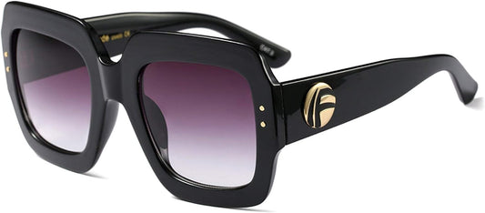 002 Black Frame/Grey Lens / 54 Millimeters | B078RCV9D2 | FEISEDY Retro Trendy Square Sunglasses for Women Oversized Stylish Inspired Shades Vintage Desinger Sunglasses B2276