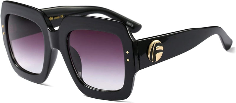 002 Black Frame/Grey Lens / 54 Millimeters | B078RCV9D2 | FEISEDY Retro Trendy Square Sunglasses for Women Oversized Stylish Inspired Shades Vintage Desinger Sunglasses B2276