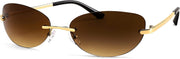 004 Gold Frame | Gradient Tea Lens / 62 Millimeters | B0BZPCB5PF | FEISEDY Trendy Rimless Oval Sunglasses for Women Men Retro 90s Eyewear Frame Y2K Glasses B2393