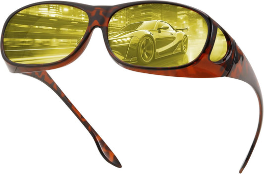 Leopard Frame Night Vision Yellow Lenses / 60 Millimeters | B0D9JQJT83 | FEISEDY Night Driving Glasses,Men Women Fit Over Sunglasses, Anti Glare Polarized HD Night Vision Glasses Yellow Lens B0221